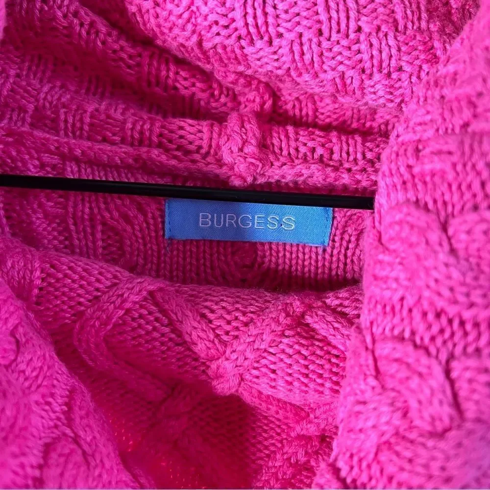 Burgess Cotton Cashmere blend Bright Pink Cable Knit TurtleNeck Sweater Medium